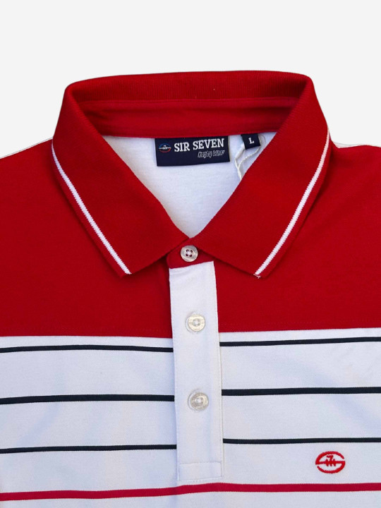 Polo manches courtes à rayures et empiècements contrastés – Rouge
