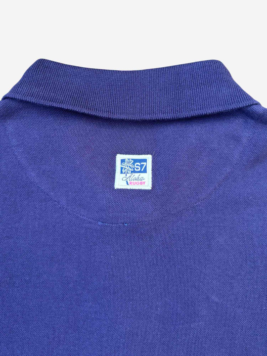 Polo brodé Aloha avec finitions contrastées & motif hibiscus – Bleu marine
