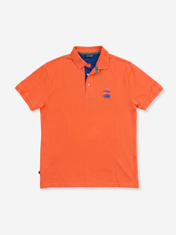 Polo brodé Aloha avec des finitions contrastées & motif hibiscus – Orange