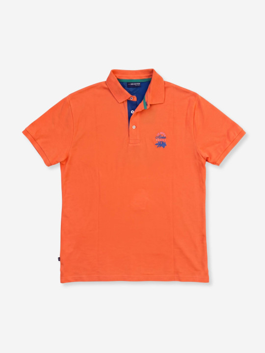 Polo brodé Aloha avec des finitions contrastées & motif hibiscus – Orange