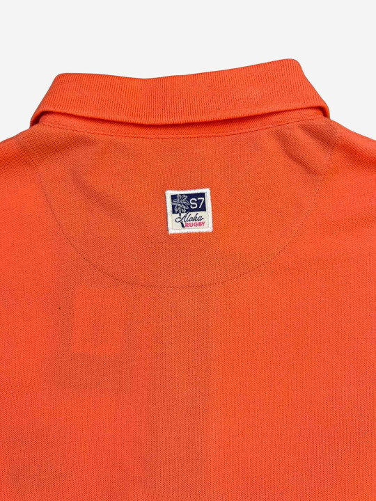 Polo brodé Aloha avec des finitions contrastées & motif hibiscus – Orange