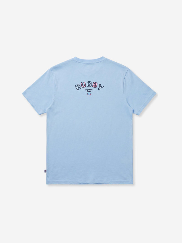 T-shirt col V brodé manches courtes - Bleu ciel