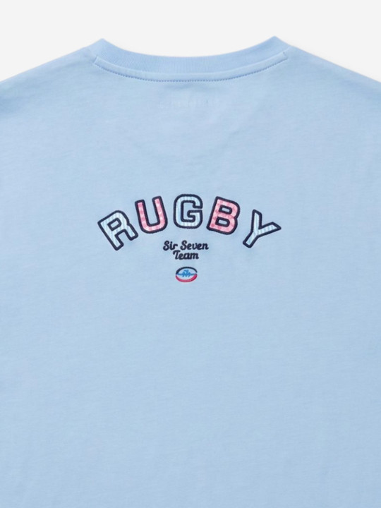 T-shirt col V brodé manches courtes - Bleu ciel