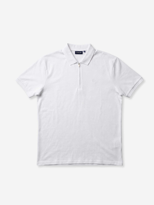 Polo manches courtes à col zippé grandes tailles - Blanc