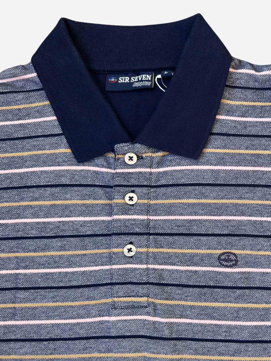 Polo en maille piquée bicolore et à rayures jacquard – Bleu & rose