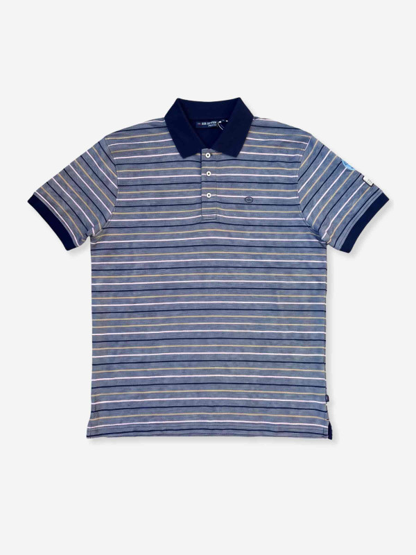 Polo en maille piquée bicolore et à rayures jacquard – Bleu & rose