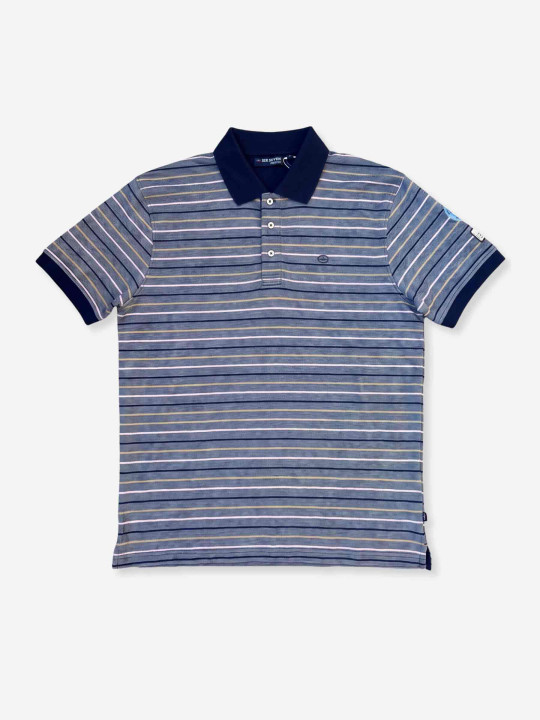 Polo en maille piquée bicolore et à rayures jacquard – Bleu & rose