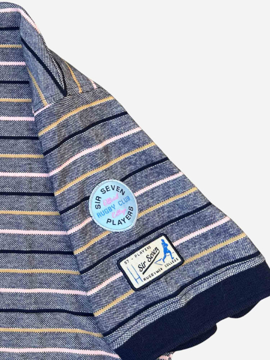 Polo en maille piquée bicolore et à rayures jacquard – Bleu & rose