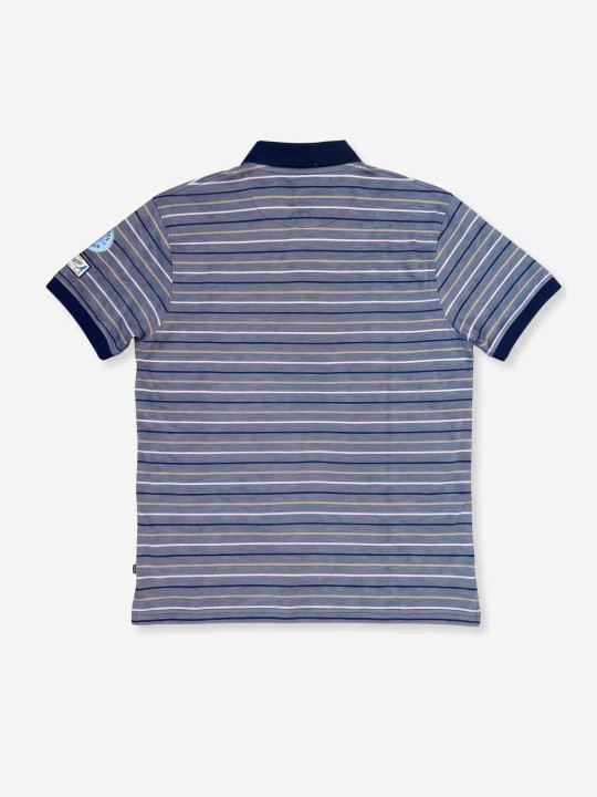 Polo en maille piquée bicolore et à rayures jacquard – Bleu & rose