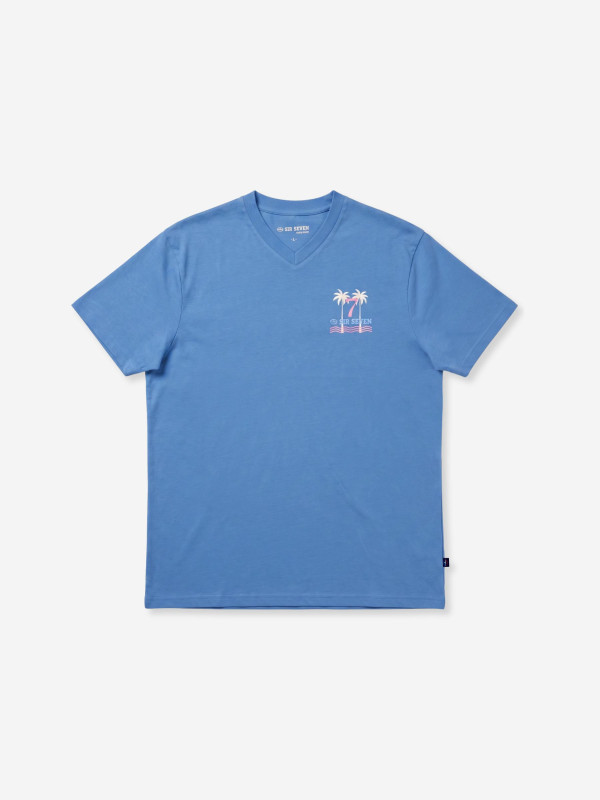 T-shirt col V « Rugby Summer » à manches courtes – Bleu azur