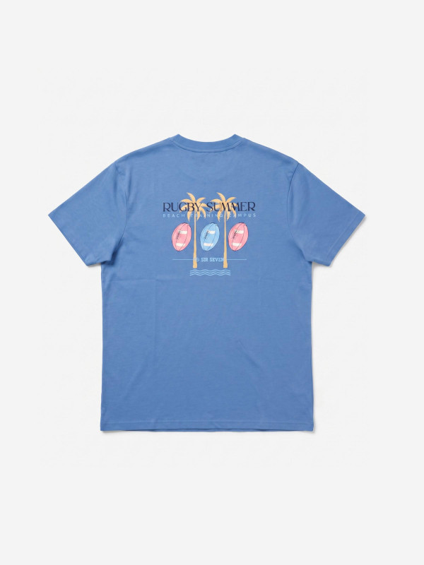 T-shirt col V « Rugby Summer » à manches courtes – Bleu azur
