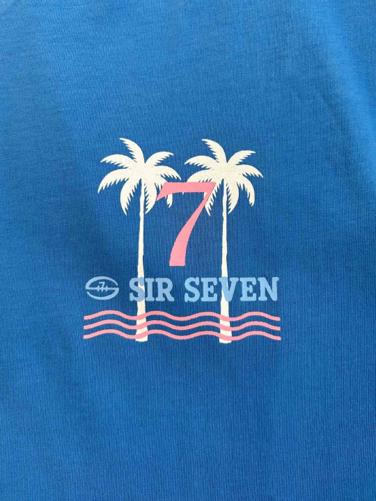 T-shirt col V « Rugby Summer » à manches courtes – Bleu azur