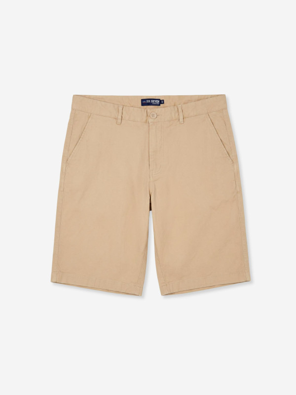 Bermuda chino en coton stretch et finitions imprimées rugby – Beige