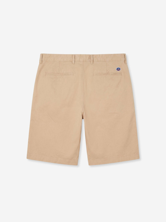 Bermuda chino en coton stretch et finitions imprimées rugby – Beige