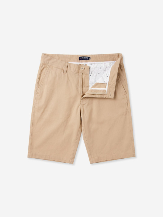 Bermuda chino en coton stretch et finitions imprimées rugby – Beige