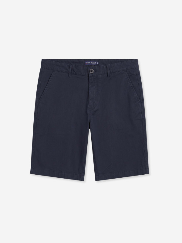 Bermuda chino en coton stretch et finitions imprimées rugby – Bleu marine