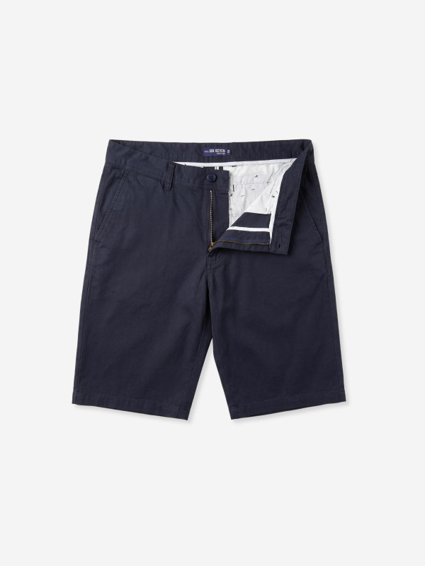 Bermuda chino en coton stretch et finitions imprimées rugby – Bleu marine
