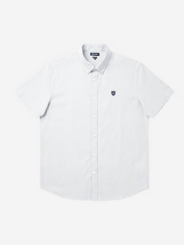 Chemise en coton/lin à manches courtes grandes tailles - Blanc