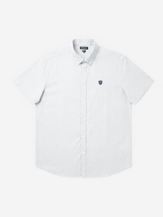Chemise en coton/lin à manches courtes grandes tailles - Blanc