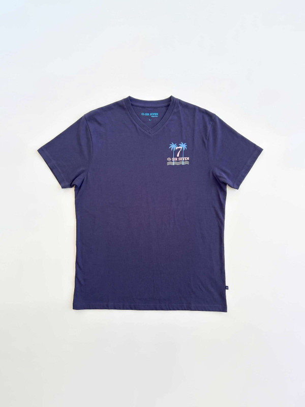 T-shirt col V « Rugby Summer » à manches courtes – Bleu marine