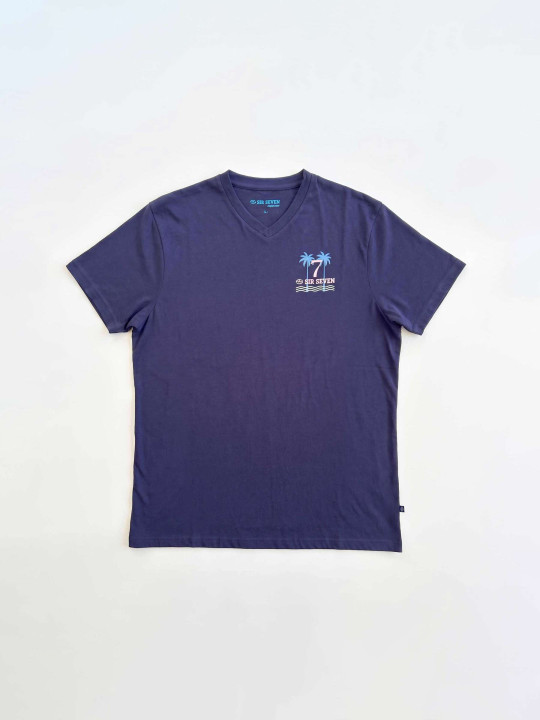 T-shirt col V « Rugby Summer » à manches courtes – Bleu marine