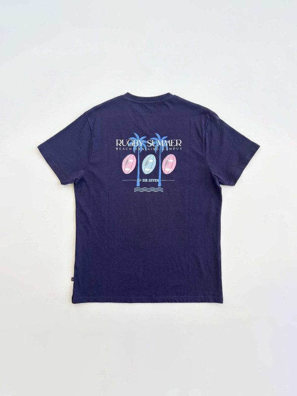 T-shirt col V « Rugby Summer » à manches courtes – Bleu marine