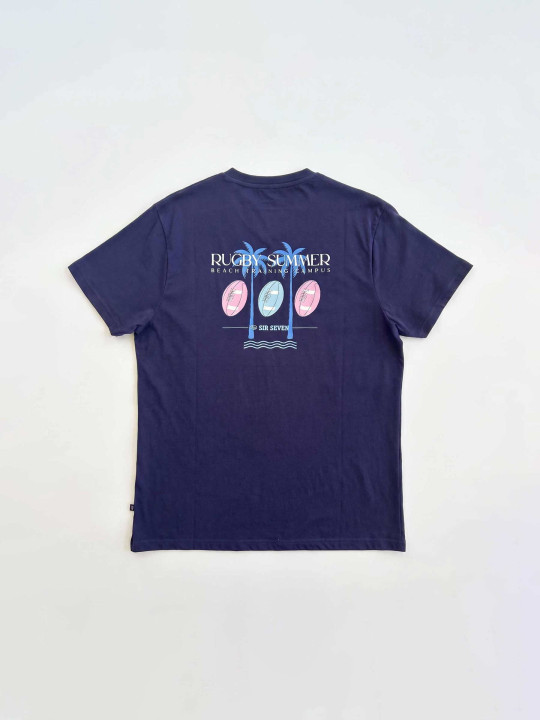 T-shirt col V « Rugby Summer » à manches courtes – Bleu marine