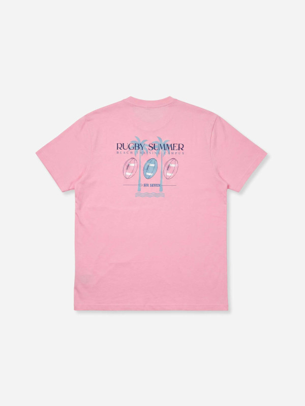 T-shirt col V « Rugby Summer » à manches courtes – Rose