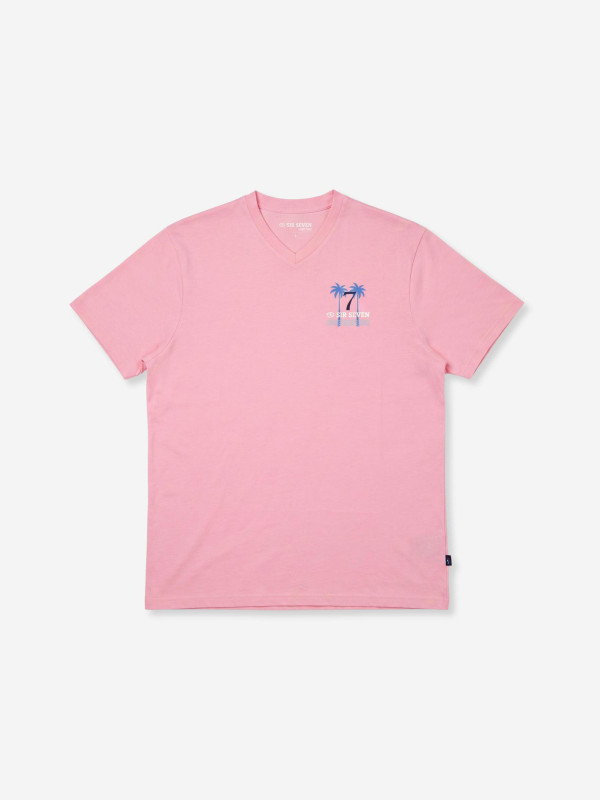 T-shirt col V « Rugby Summer » à manches courtes – Rose