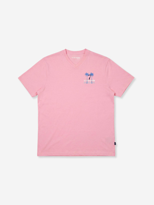 T-shirt col V « Rugby Summer » à manches courtes – Rose