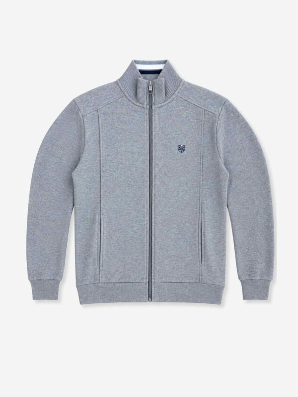 Sweat zippé en maille épaisse à col montant « 7 rugby foundamentals» - Gris chiné