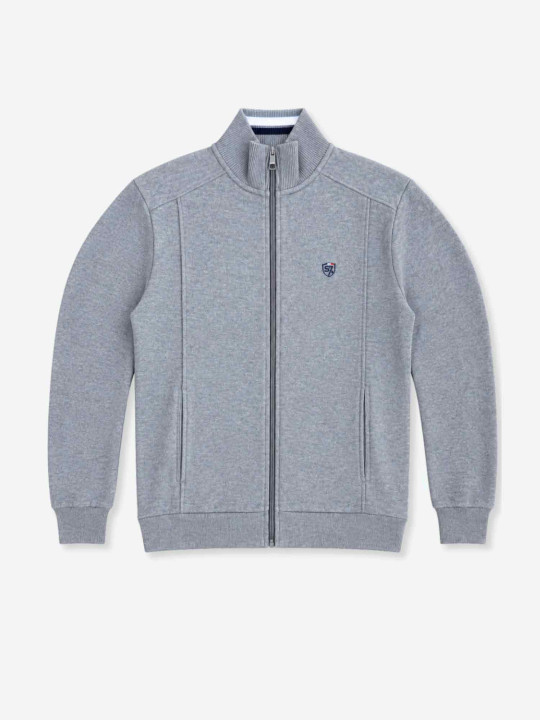 Sweat zippé en maille épaisse à col montant « 7 rugby foundamentals» - Gris chiné