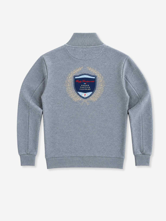 Sweat zippé en maille épaisse à col montant « 7 rugby foundamentals» - Gris chiné
