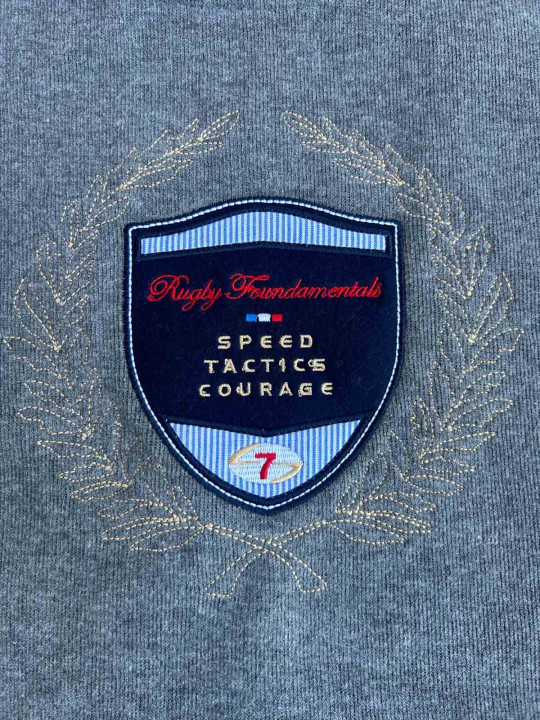 Sweat zippé en maille épaisse à col montant « 7 rugby foundamentals» - Gris chiné