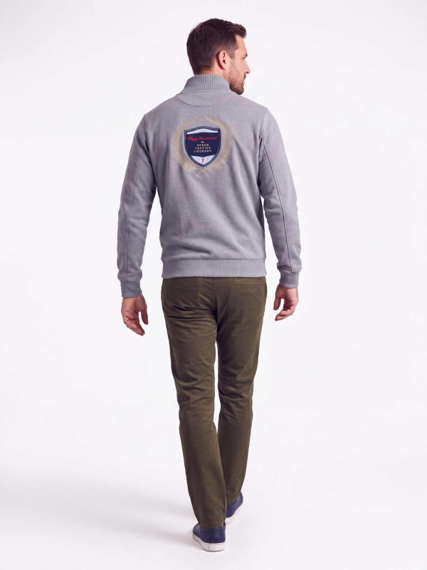 Sweat zippé en maille épaisse à col montant « 7 rugby foundamentals» - Gris chiné
