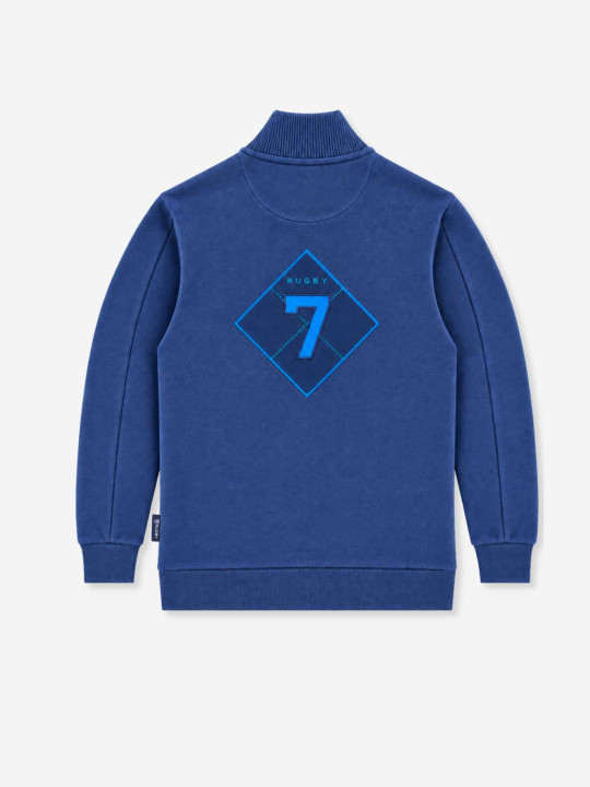 Sweat zippé en maille épaisse à col montant « 7 rugby » - bleu marine