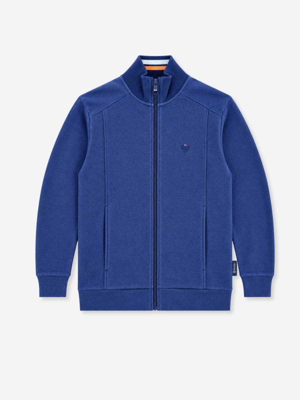 Sweat zippé en maille épaisse à col montant « 7 rugby » - bleu marine