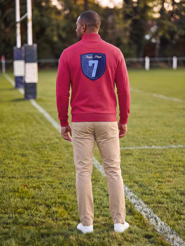Sweat zippé en maille épaisse à col montant « 7 rugby player » - Bordeaux