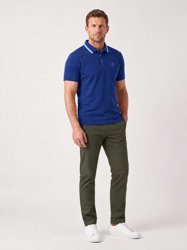 Polo manches courtes à col rayé contrasté - Bleu marine