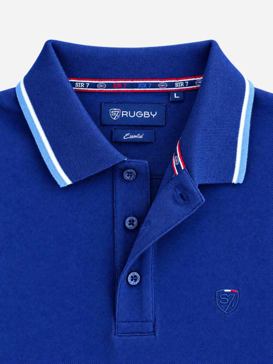 Polo manches courtes à col rayé contrasté - Bleu marine