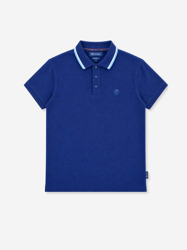 Polo manches courtes à col rayé contrasté - Bleu marine
