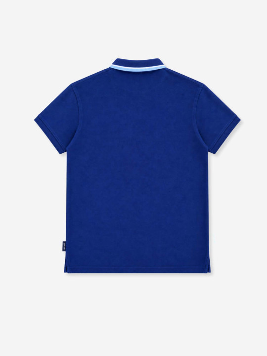 Polo manches courtes à col rayé contrasté - Bleu marine