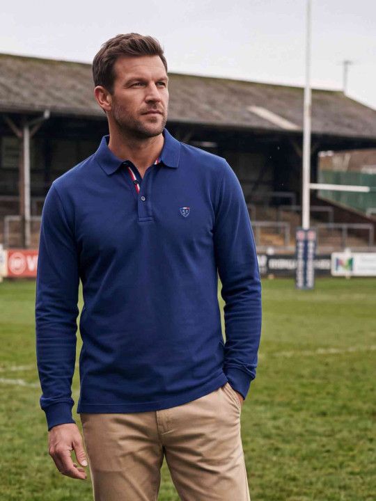 Polo à manches longues avec dos brodé « National Club S7 Rugby » - Bleu marine