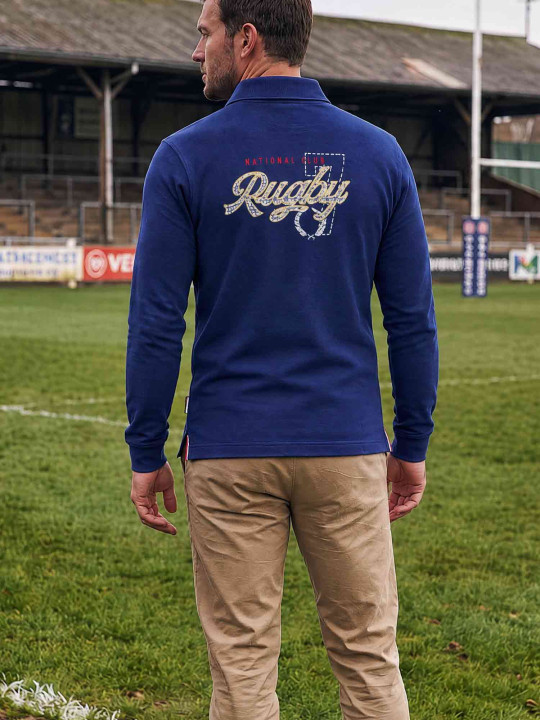 Polo à manches longues avec dos brodé « National Club S7 Rugby » - Bleu marine