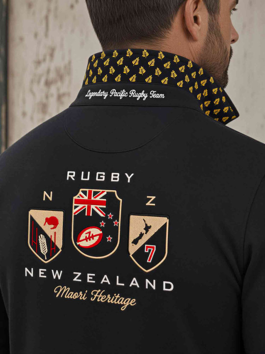 Polo à manches longues « Rugby New Zealand - Maori Heritage » - Noir