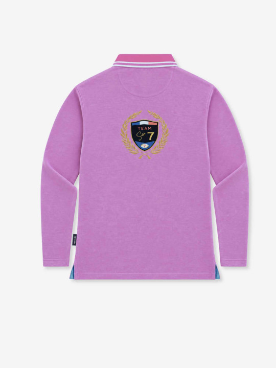 Polo brodé « Sir 7 player » manches longues en maille coton bicolore birdeye - Rose