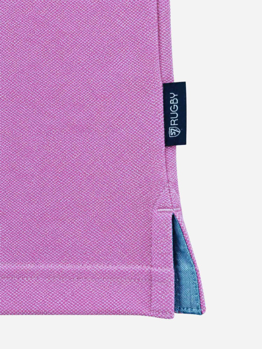 Polo brodé « Sir 7 player » manches longues en maille coton bicolore birdeye - Rose
