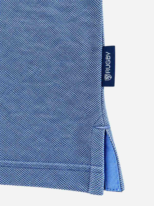 Polo brodé « Sir 7 player » manches longues en maille coton bicolore birdeye - Bleu