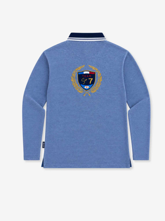 Polo brodé « Sir 7 player » manches longues en maille coton bicolore birdeye - Bleu