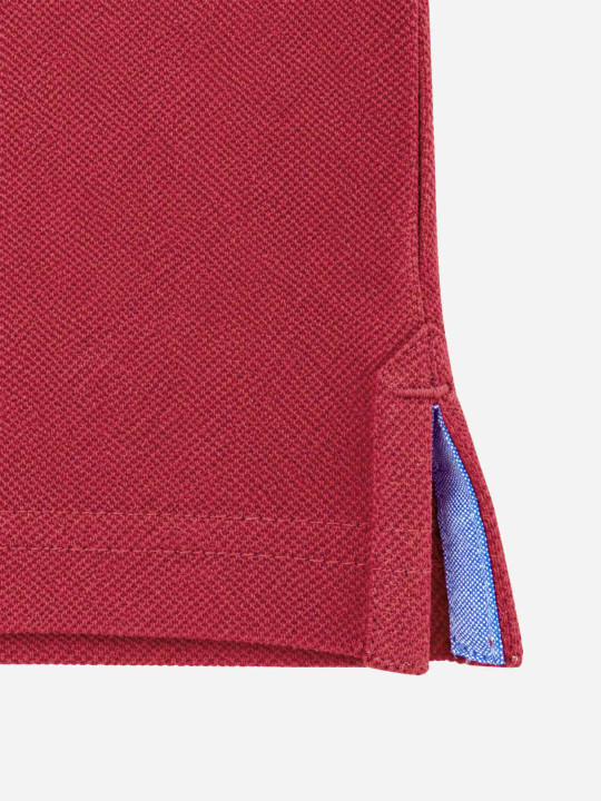 Polo à manches longues en maille piquée douce et col en chambray - Bordeaux
